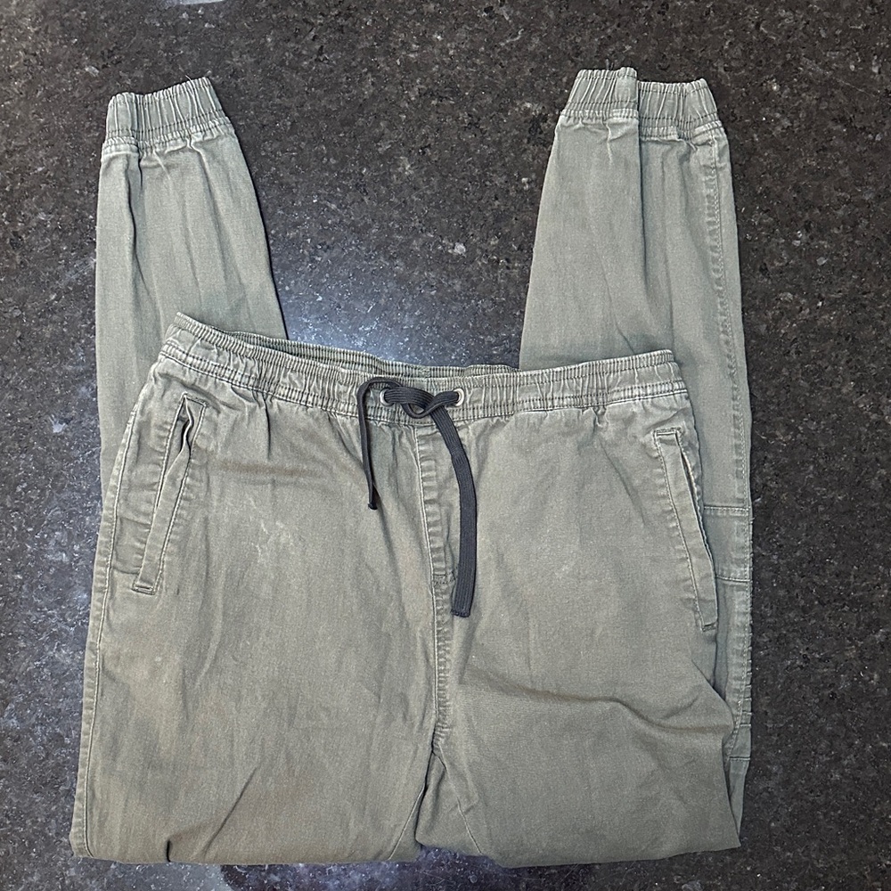 Swiss Cross Moto Jogger Pants Womens Large Olive Green Stretch Cotton Knee Pleat